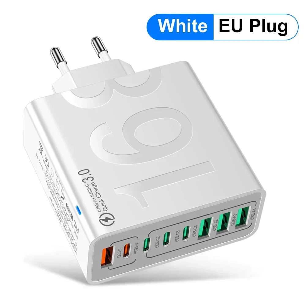 USB-C-Ladegerät, mehrere 8 Anschlüsse, Typ C, hohe Geschwindigkeit, schnelles Schnellladen, PD-Handy-Wandadapter für iPhone 16, Xiaomi, Huawei