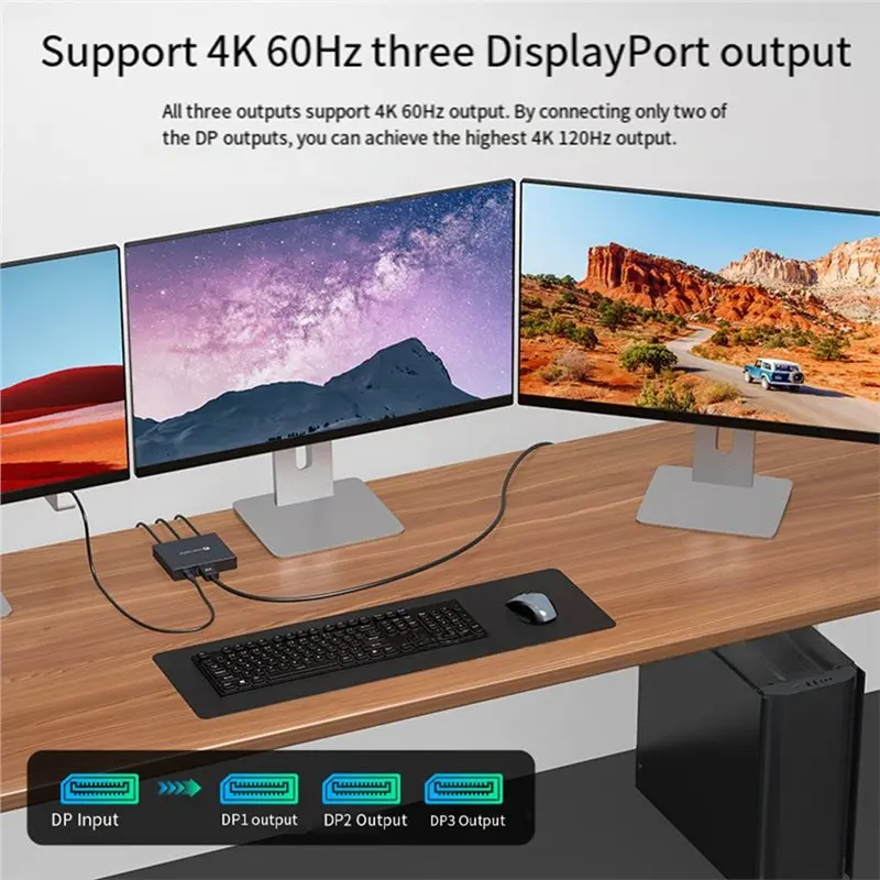 A31T USB C to for DP 1 in 3 Out for Displayport Adapter 4K60Hz, for DP Splitter for Extended Display DP1.4 PD 100W