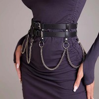Women Trend Punk Belt Decoration Belt With Chain Fashion Leather Waist Belt Female Street Style Gothic Clothing Accessories