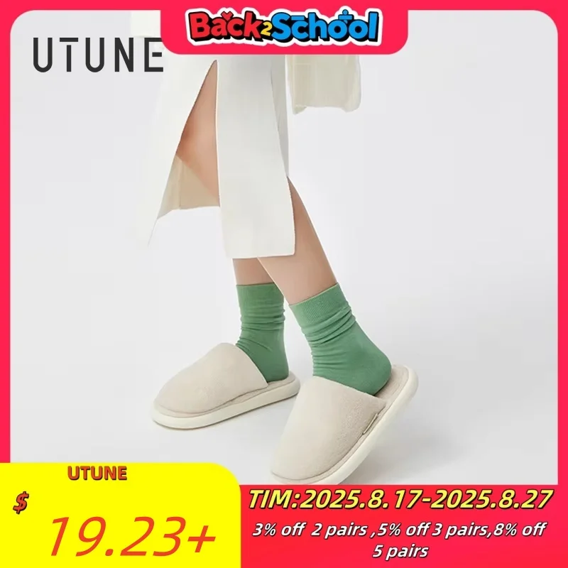 

UTUNE Женские домашние тапочки , теплые однотонные тапочки, Нескользящие, мягкие, дышащие, плоская подошва, для пар, Осень-зима