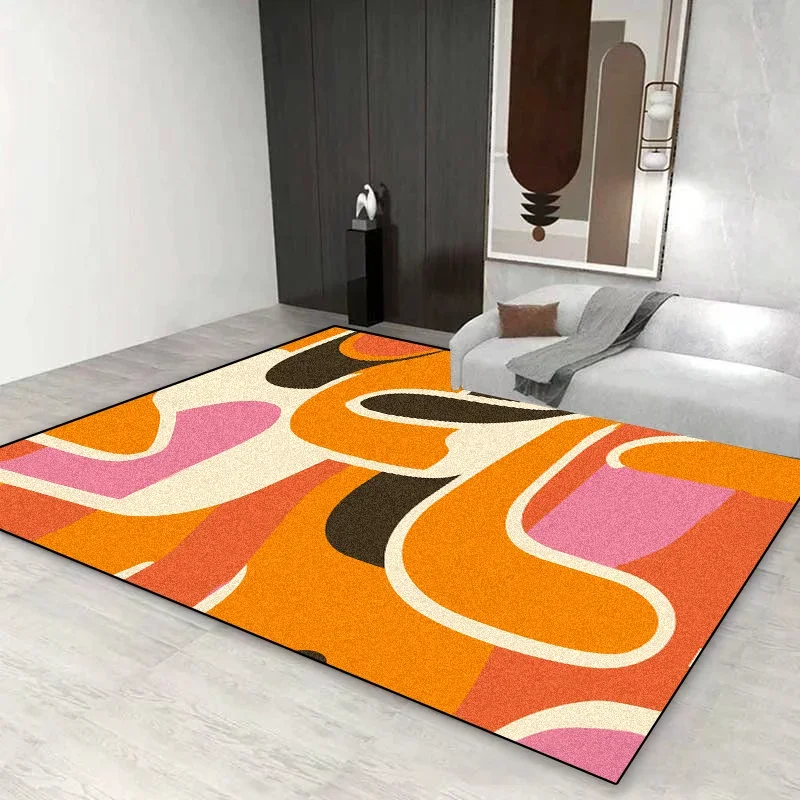 

Скандинавский оранжевый ковер с геометрическим рисунком, большой нескользящий моющийся ковер для гостиной, дивана, спальни, напольный коврик, современный домашний декор