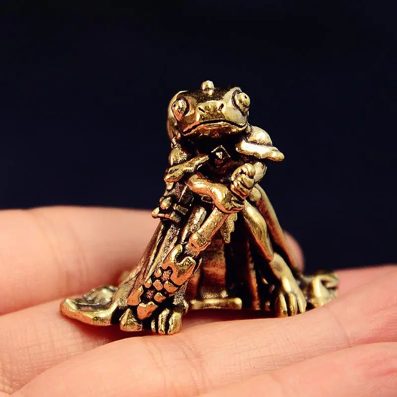 Vintage Brass Frog Statue Miniature Frog Sculpture Antique Animal Figurine Tea Pet Home Office Decor For Collectors