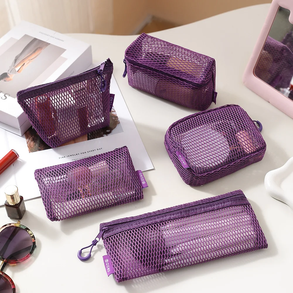 5pcs Transparent Mesh Pocket, Storage Bag, Earphone Charging Cable Storage Bag, Cosmetic Storage Bag, Bank Card, ID Card Bag