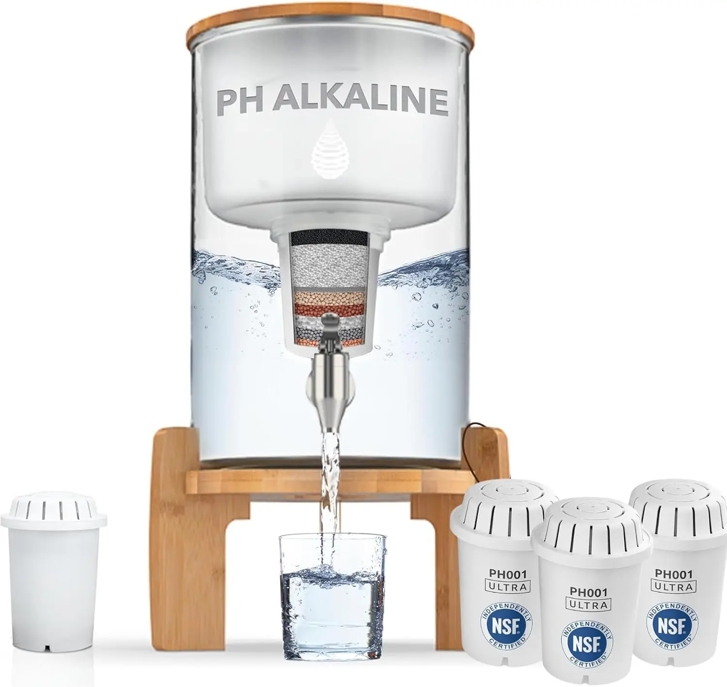 Countertop 8.5L Water Dispenser Alkaline Purifier Bundle 3 Ultra Replacement Filter High PH Clean Recharge Filtration Glass