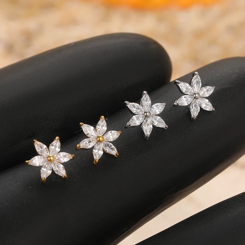 1/5Pcs G23 Titanium CZ Flower Skin Diver Dermal Anchor Top 1.2mm Microdermal Piercing Sexy Medusa Piercing Surface Body Jewelry
