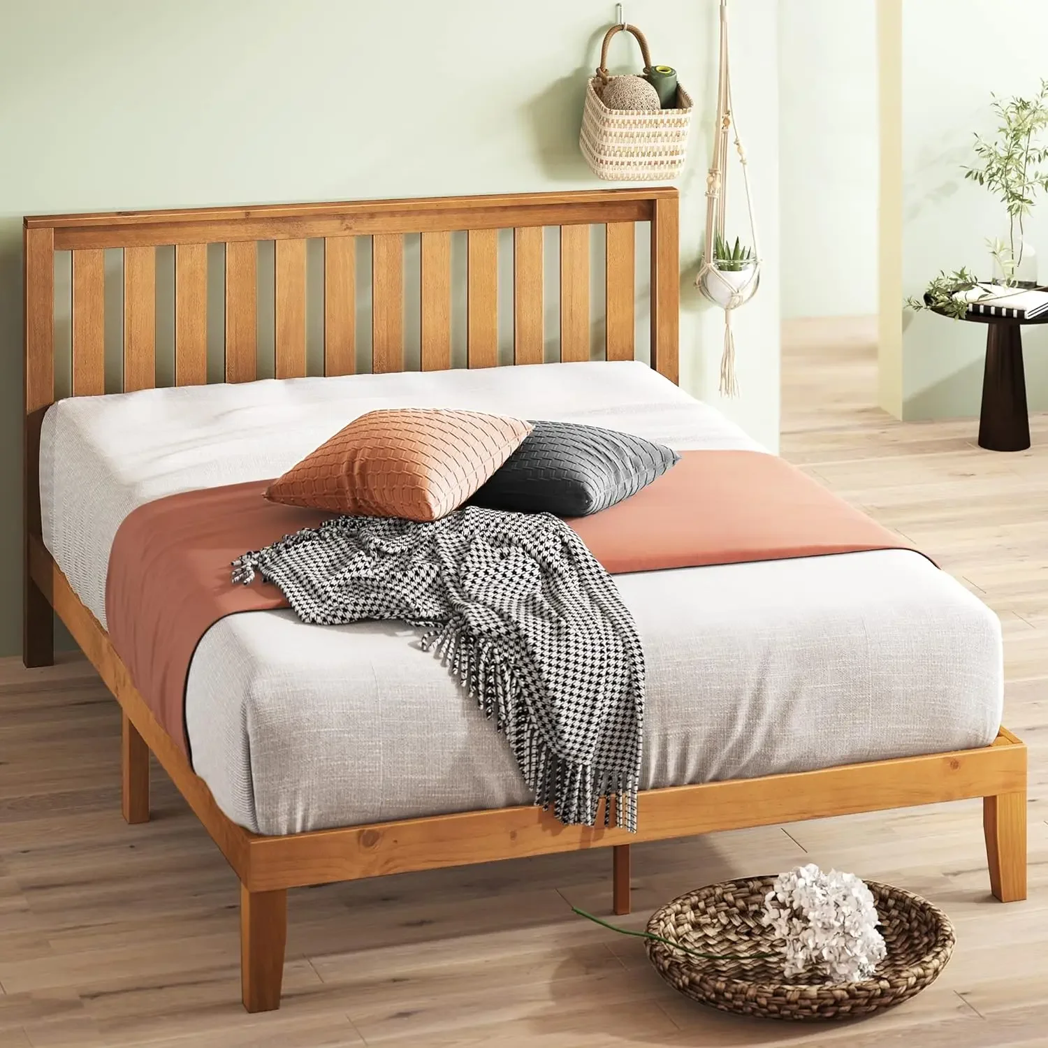 ZINUS Alexia Wood with  Headboard Bed Frame with headboard / Solid Wood Foundation with Wood Slat Support / No Box Spring