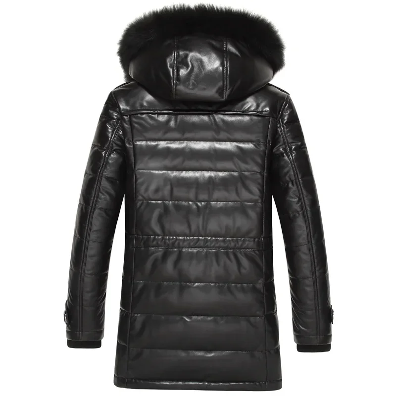 AYUNSUE Men's Sheepskin Coat Genuine Leather Winter Duck Down Jacket Men Fox Fur Collar Hooded Long Coat Men Jacket 15L1568YY303