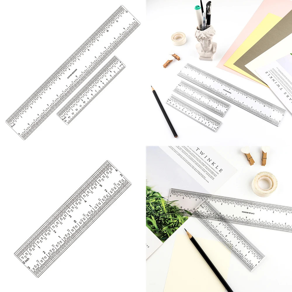 

6"/12" Clear Acrylic Ruler Dual Side Measuring Ruler Zero-centering DIY Crafting Drafting Supplies No More Counting Tick Marks