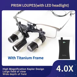 4.0X Sport Frame Binocular Prism 4X Dental Loupes Surgical Medical Prismatic Kepler Loupe With LED Headlight（FDJ-4.0X-06E)