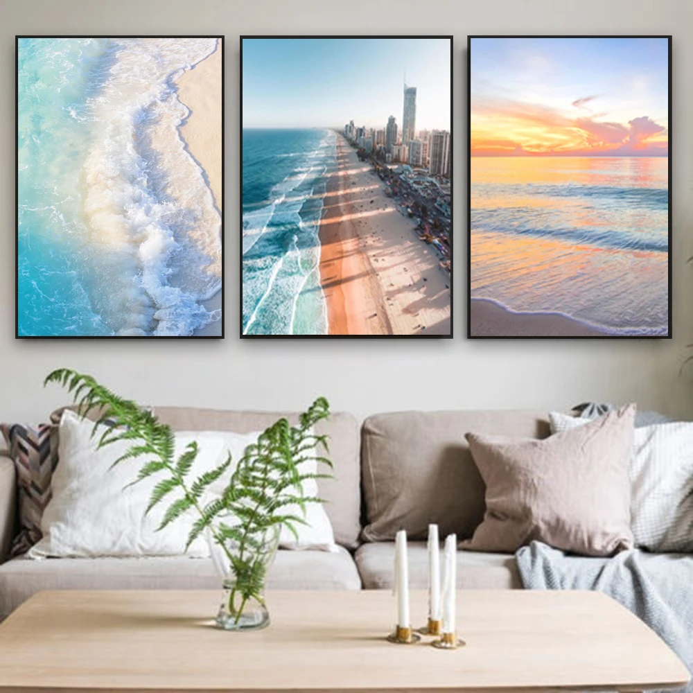 Modern Colorful Seaspace Landscape Poster Nature Blue Sea Wave Prints Beach Canvas Painting Wall HD Pictures Living Room Decor