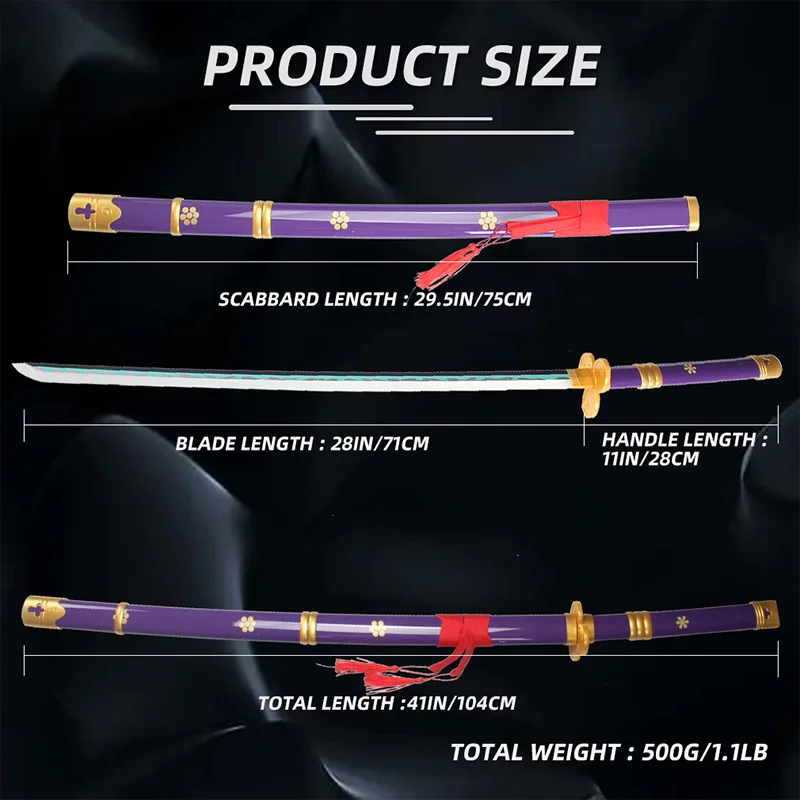 Roronoa Zoro Katana 104cm/41in Luminous Sword Cosplay Props Halloween Gift Enma Purple Wooden Toy Swords