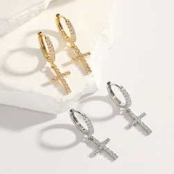 Fashion Earrings Cubic Zircon Cross Dangle Earrings Women's High-end Jewelry Daily Wear Couple's Accessories