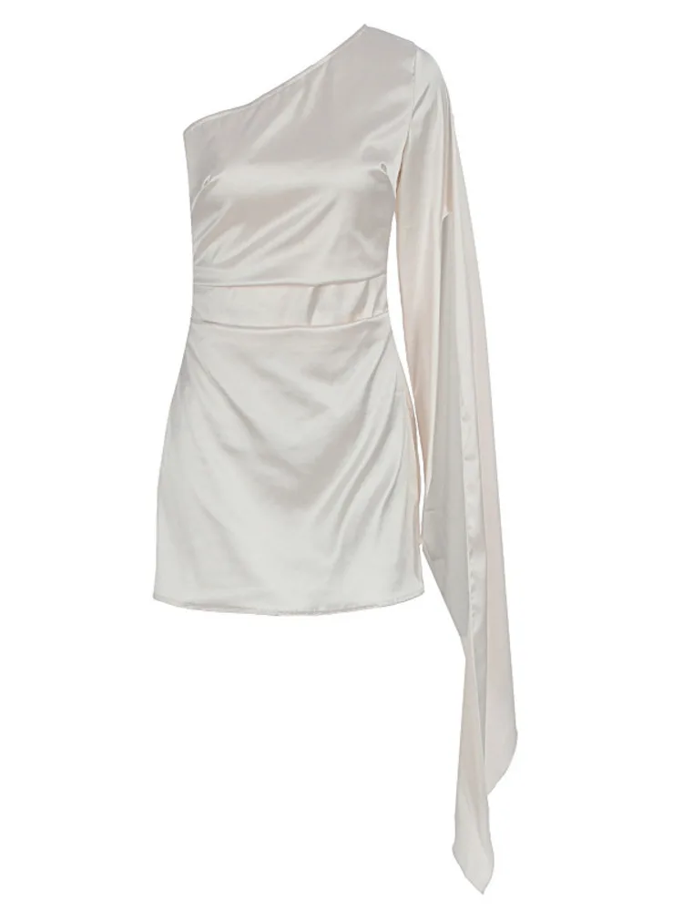 Articat Elegancka Asymetryczna Sukienka Mini z Odkrytymi Ramionami i Wstążką, Nowa Kolekcja Lato 2025, Damska Seksowna Sukienka Bodycon z Rękawami z Wstążki na Imprezę i do Klubu