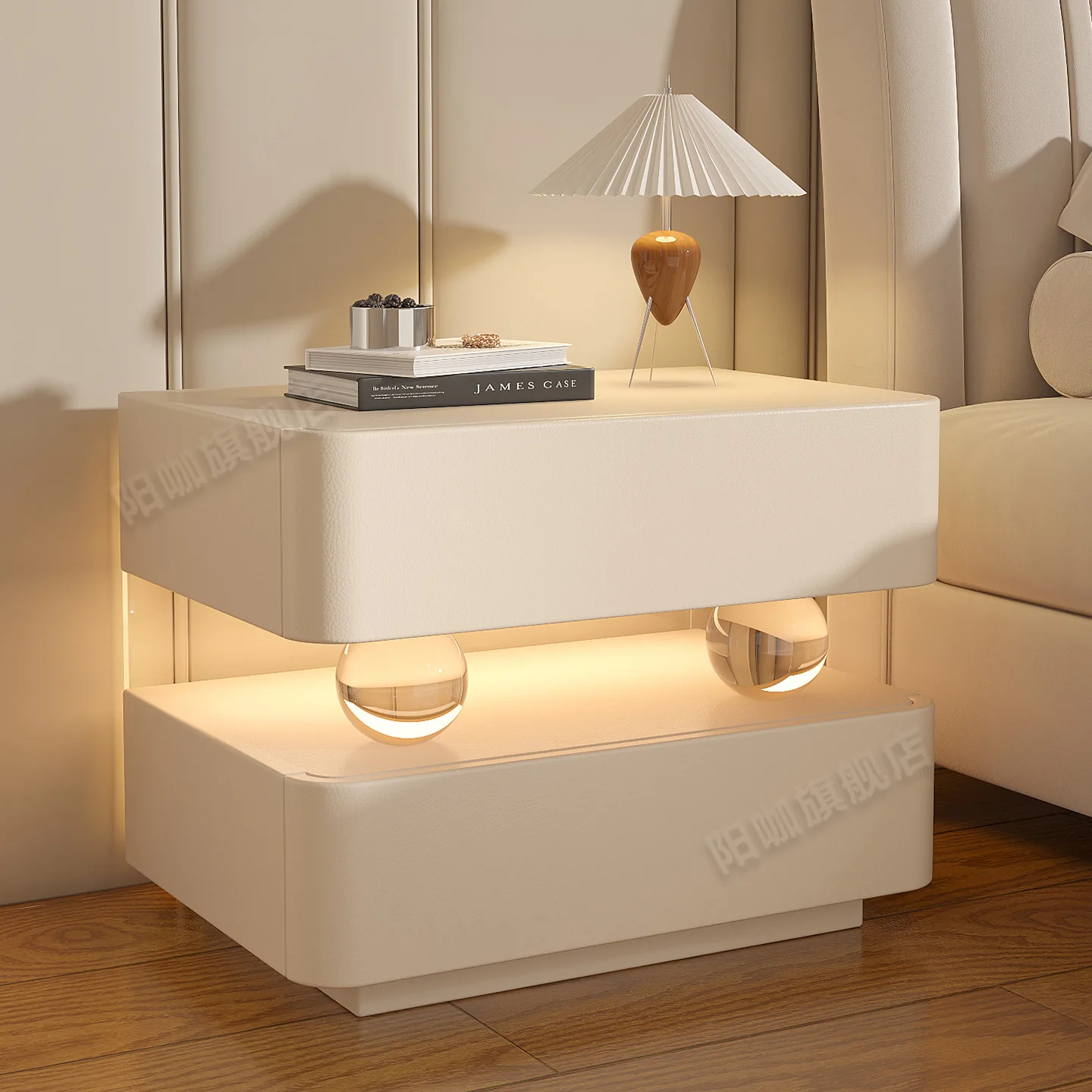 DSA bedside table, all solid wood, modern simple light luxury, high-end acrylic sensor light, cat scratching leather, bedside