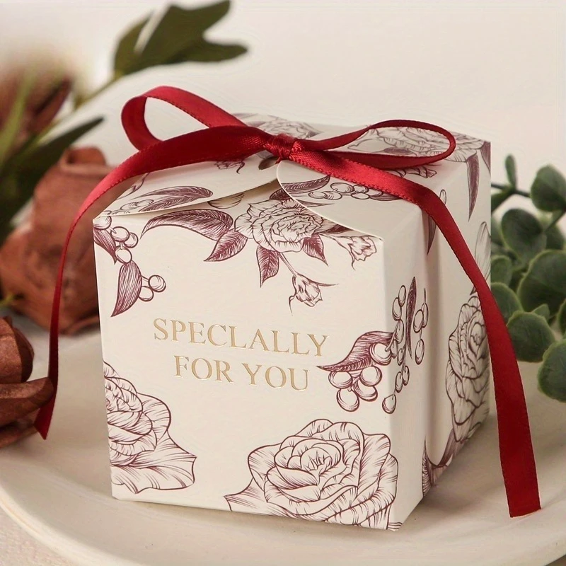 30/40/50pcs Floral Candy Gift Boxes with Ribbon Elegant Pastel Pink White Flowers Paper Gift Boxes for Wedding Birthdays Parties image 3