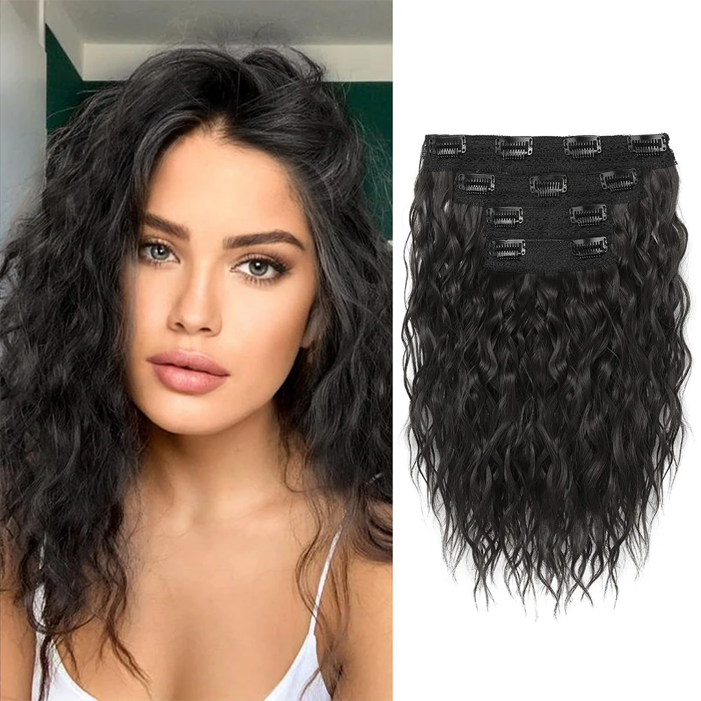 Clip in Hair Extensions for Women 4PCS 12 Inch Short Curly Wavy Invisible Thick Hairpieces Synthetic Fiber Double Weft Hair