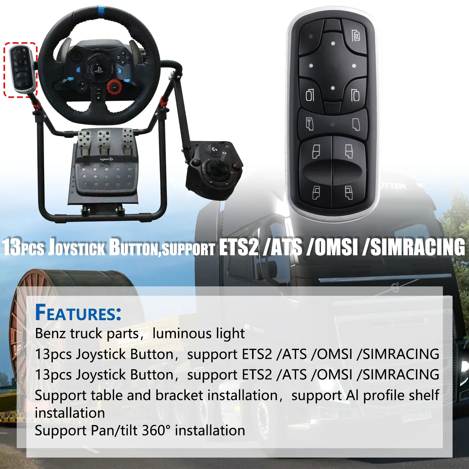 USB do komputera skrzynka na guziki ze szkłem wyścigowym do ciężarówki ETS2 Hub Simracing dla Fanatec Thrustmaster Logitech