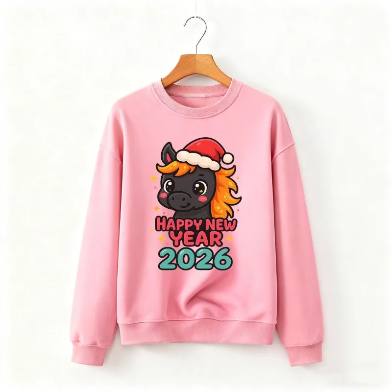 

Хоппи, Новый год, Рождественская лошадь 2026, милая уличная винтажная модная зимняя термальная толстовка с круглым вырезом на открытом воздухе, трендовые уличные винтажные модные зимние теплые топы с капюшоном