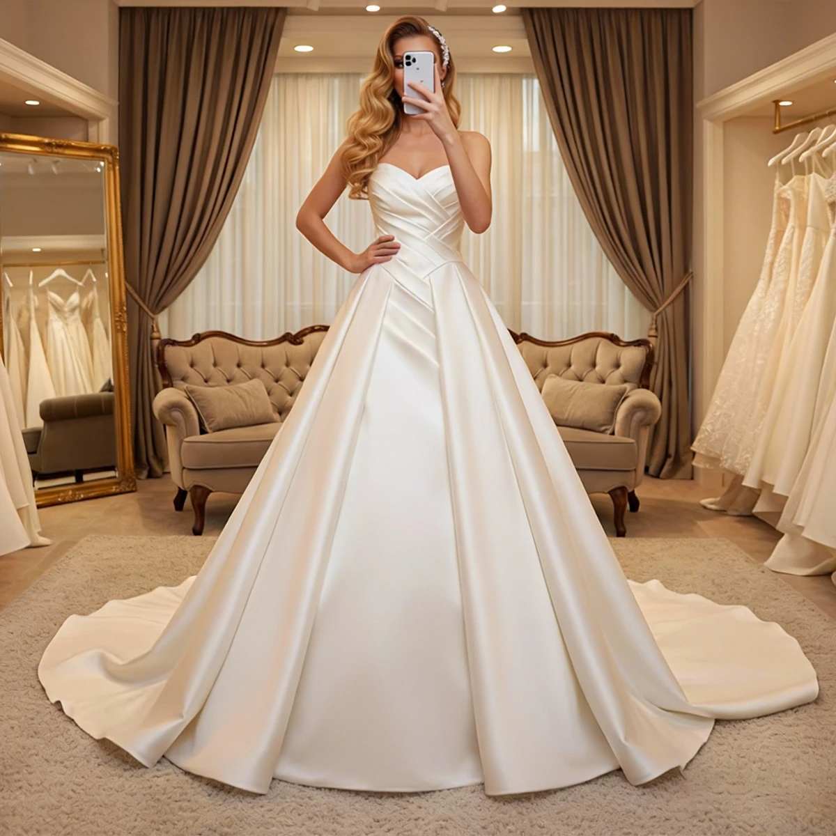 Elegant Satin Sweetheart Wedding Dress For Women Pleated Bridal Party Gown For Bride Long Ball Gown Vestidos Novia