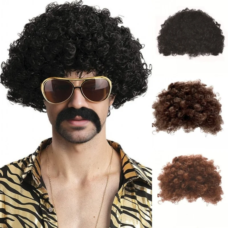 Pelucas sintéticas para hombres y mujeres, gorro de pelo rizado, estilo Punk, pelucas Afro Hippie de discoteca, pelucas para fiesta de Cosplay, accesorios para la cabeza sin vidrio