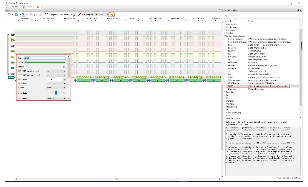 DLA Logic Analyzer ARM FPGA Debugging Tool Protokollanalyse 24 MHz Abtastrate 8 Kanäle Open Source Sigrok PulseView – Detail 11
