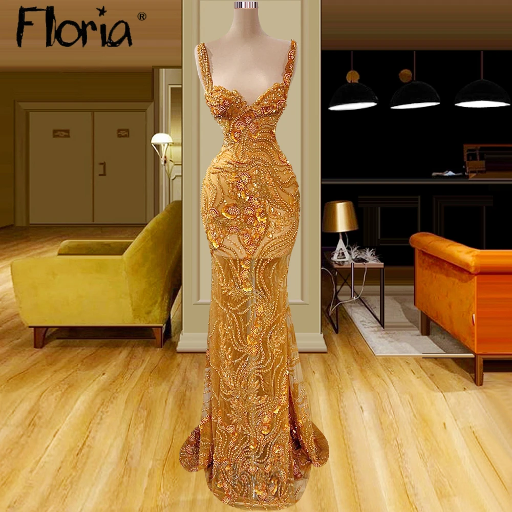 

Sparkly Orange Beaded Party Dress Arabic Illusion Mermaid Birthday Wear Dubai Beautiful Formal Evening Dress Custom Gala Dress