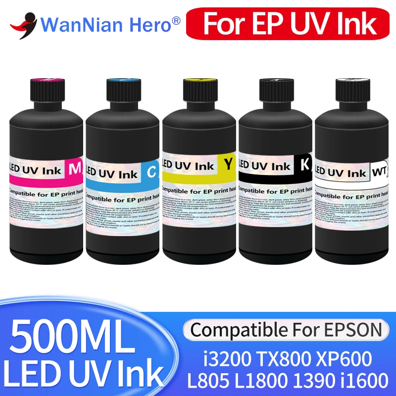 500ML UV Hard Soft ink CMYK White LED UV Ink For Epson DX5 DX7 XP600 TX800 Printhead I3200 I1600 R1900 R2000 Rl800 Printer
