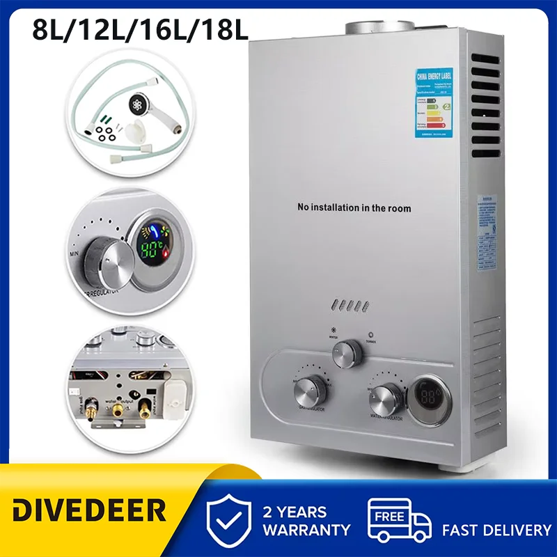 

DIVEDEER Wall-mounted Water Heater 8L/12L/16L/18L Natural Gas Liquefied Water Heater Household Automatic Fast Gas Water Heater