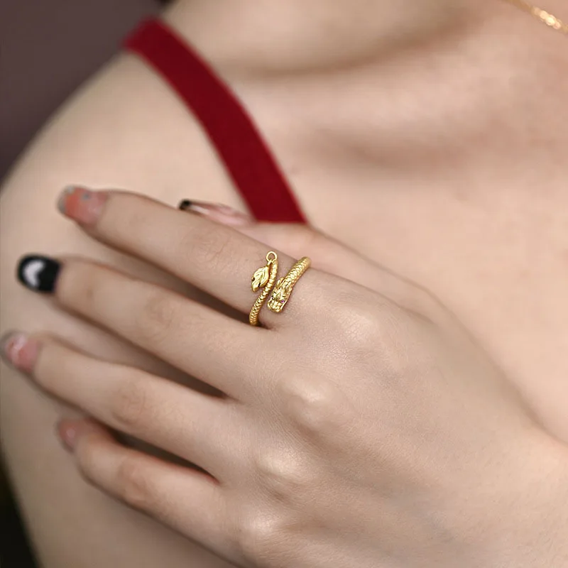 100% 925 Sterling Silver Dragon Open Ring for Woman Girl Simple Fashion Ethnic Animal Design Jewelry Party Gift Dropshipping