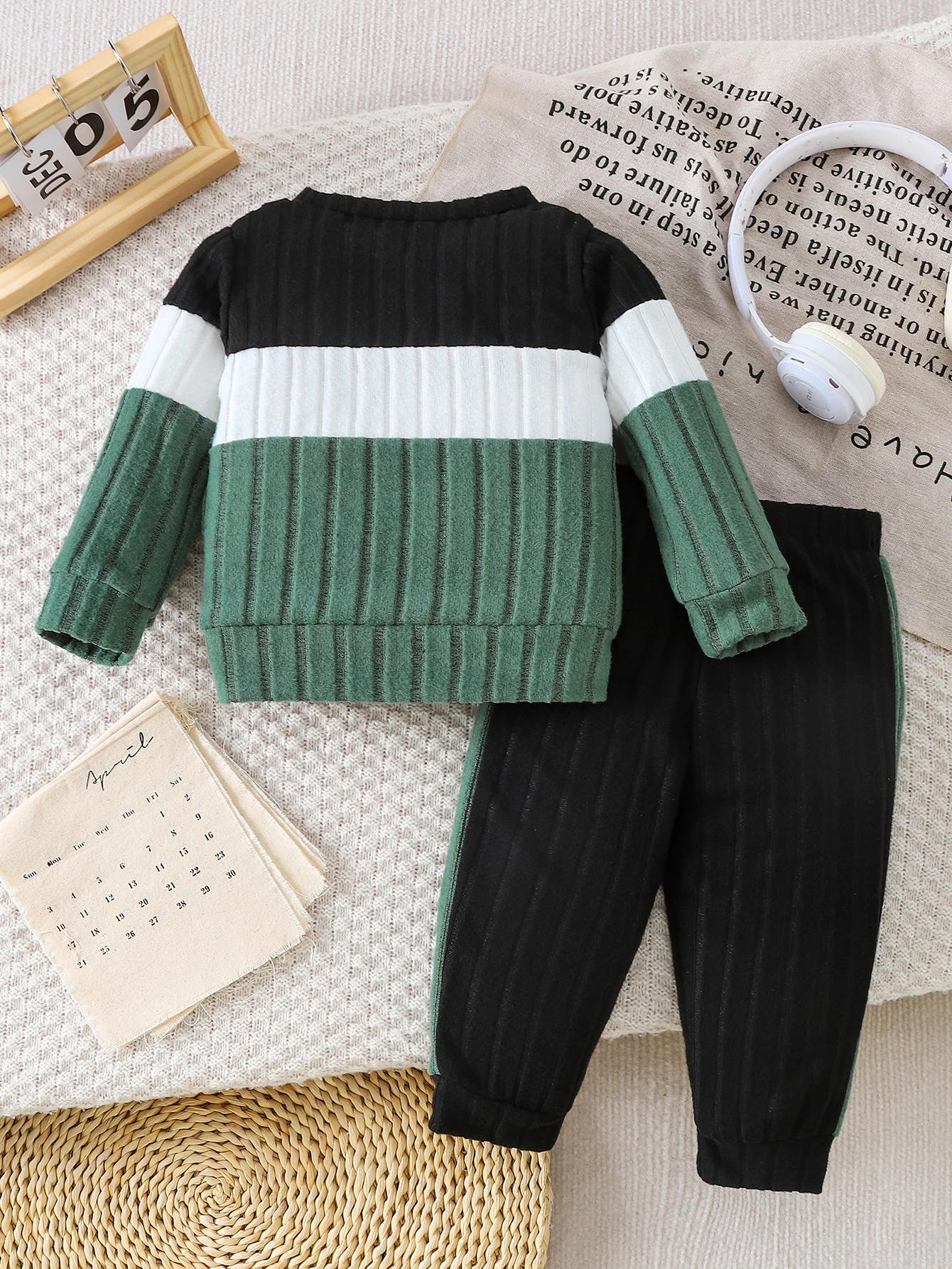 6M-24M Baby Boys 2Pcs Outfit Color Block Striped Long Sleeve Top Side Stripe Jogger Pants Toddler Fall Casual Tracksuit Set