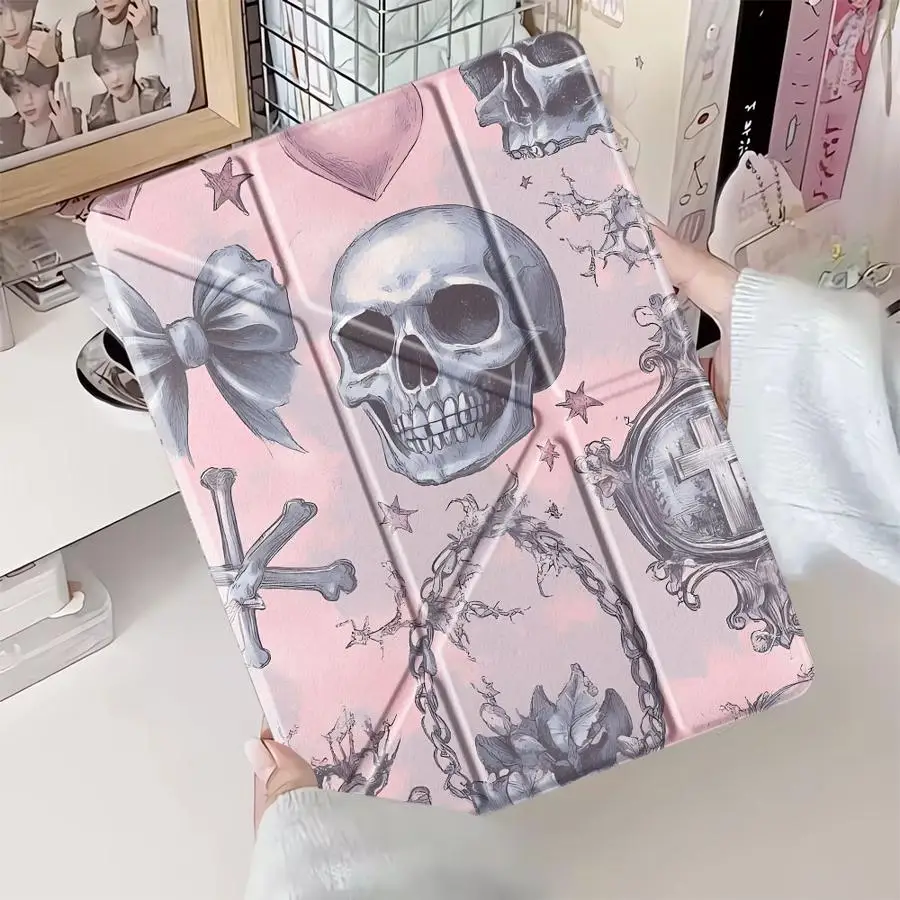 Tablet Case For iPad Air 4 5 M3 M2 M4 11inch Pro 11th 10th 9th 8th 7th 12.9inch Mini 6 7 Pro 2025 Holder Cover Pink Skull
