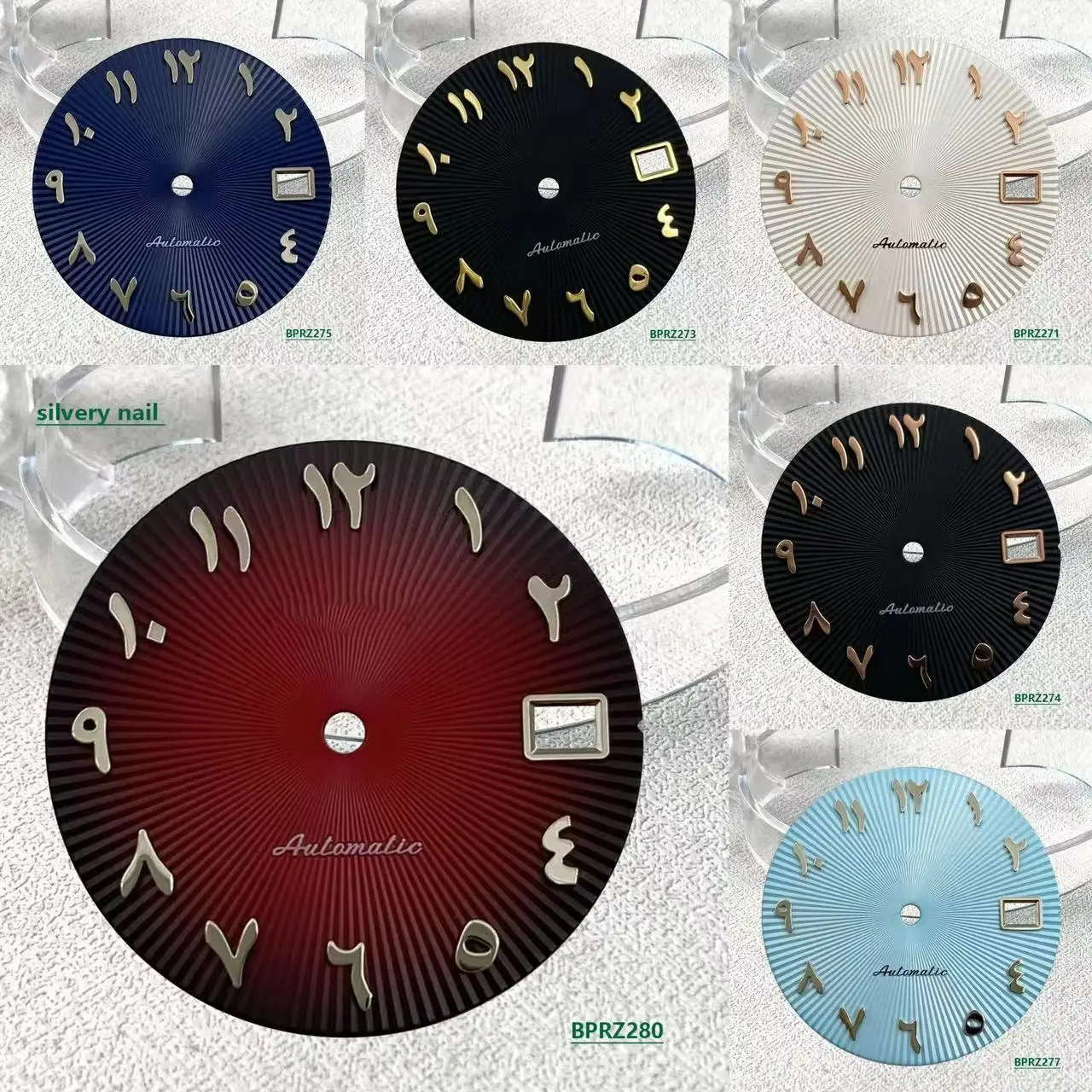 28.5mm S logo Single date Arabic Numeral Dial  Blue Green Black Dial With NH35 Automatic Movement No Luminous Arabic s Dial NH36