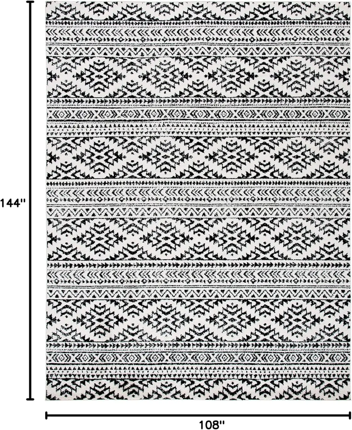 Tulum Collection Area Rug - 9' x 12', Ivory & Black, Moroccan Boho Tribal Design, Non-Shedding & Easy Care