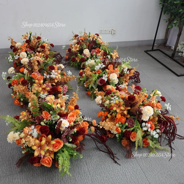 80/60/50/40cm Red Orange Artificial Large Flower Ball Arrangement Table Centerpiece for Event Wedding Decor Floral Bouquet 2