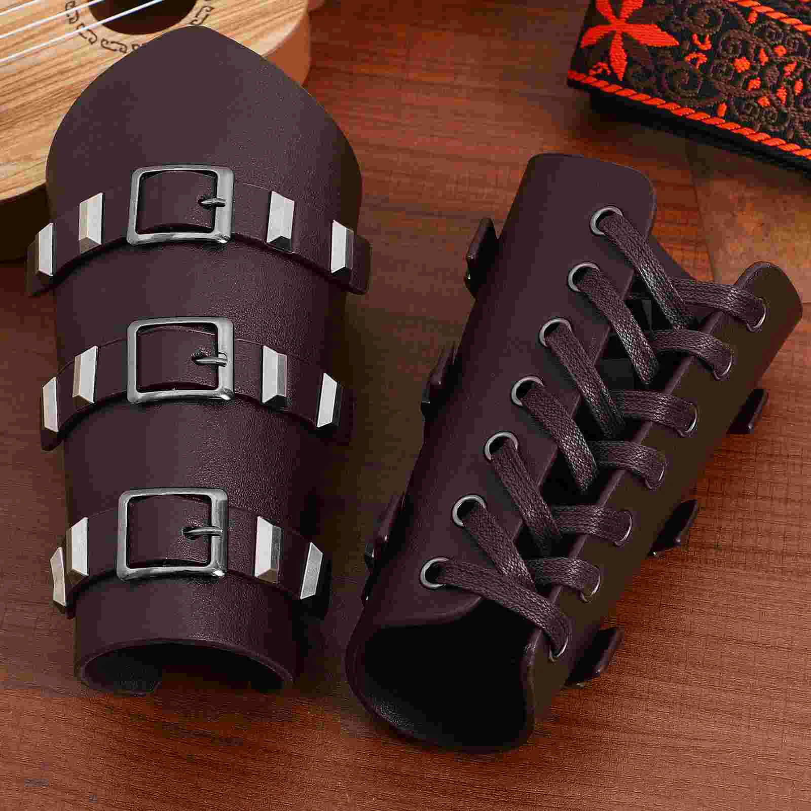 2 Pcs Wristband Renaissance Arm Guard Men Guards Vintage Bracers Halloween Cosplay Accessory Viking Pu Medieval Costume