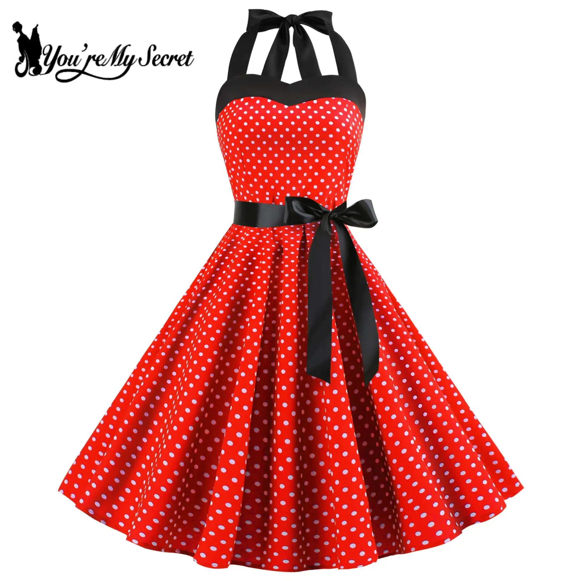 أنت سري-فستان نسائي كلاسيكي منقط ، دبوس قوطي فستان روكابيلي ، فستان مثير بلا أكمام ، فستان حفلة موسيقية ، 50s ، 60s #4