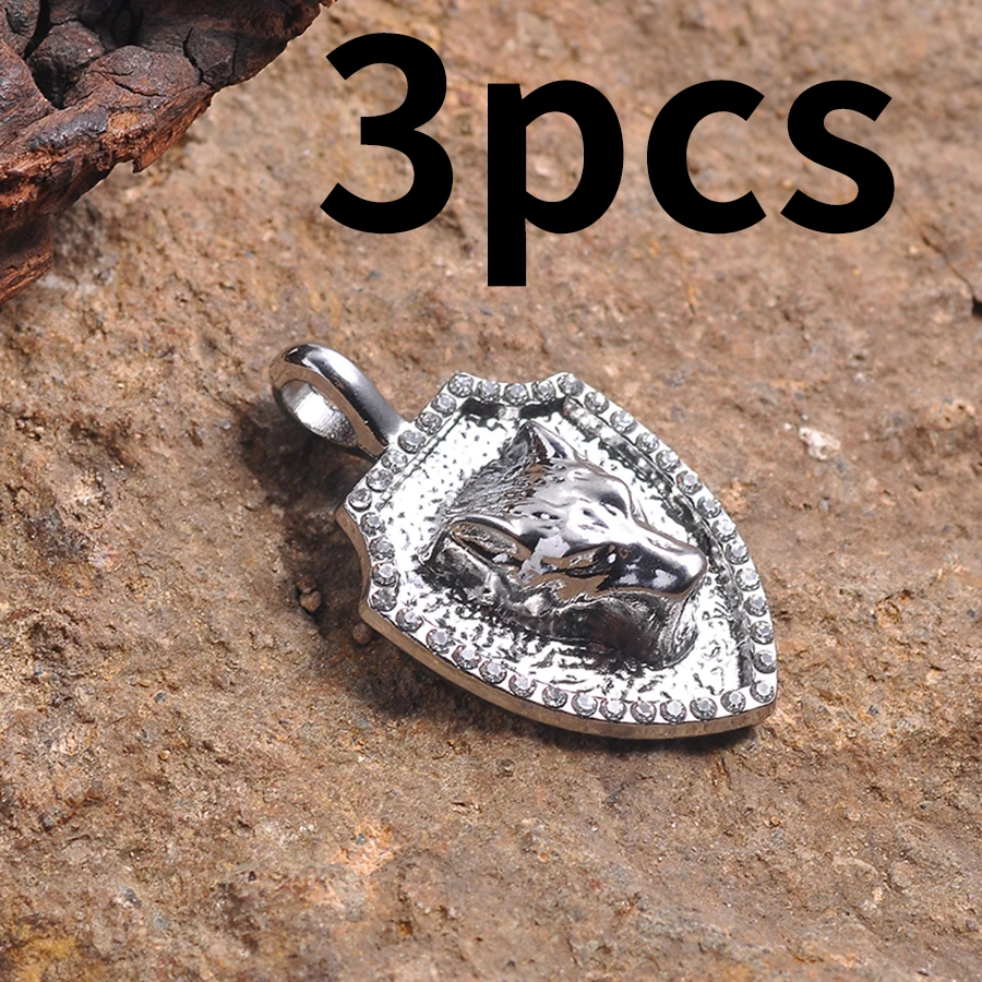 3-Piece Set of Unique Handmade Accessories, Embossed Shield-Shaped Pendant with Diamond-Encrusted Wolf Head Design, Suitable for DIY Bracelets, Necklaces, Earrings, and Pendants, Basic Materials for Niche DIY Jewelry