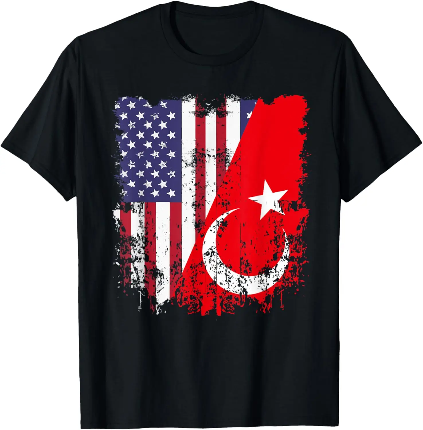 Half American Turkey Flag T-Shirt 100% Cotton Trendy Y2K Short-Sleeve Tee – Soft, Quick-Drying, & Moisture-Wicking; Ideal Sports