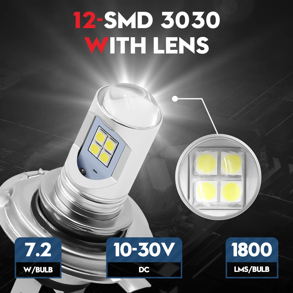 Lâmpada do farol da motocicleta LED, lâmpada de luz de feixe alto e baixo, lente do projetor, holofote para KTM Yamaha, H4, HS1, BA20D, H7, P15D, 12V, 6000K, 1x