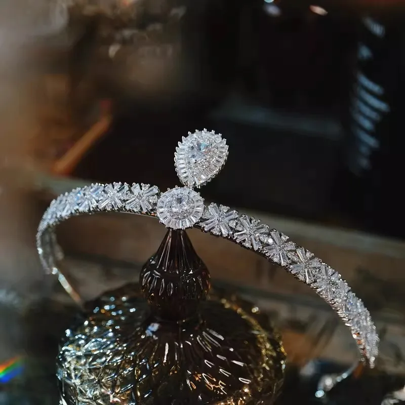 Luxurious European Style Cubic Zircon Grand Crown for Wedding Birthday Party Head Accessory Noble Dress Hair Piece Jewelries
