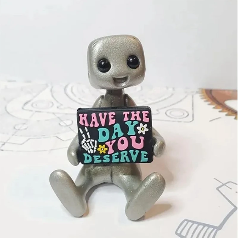 Robot Figurines, Cute Robot Statues, Adorable Little Robot Figures With Slogans, Inspirational Desk Decorations