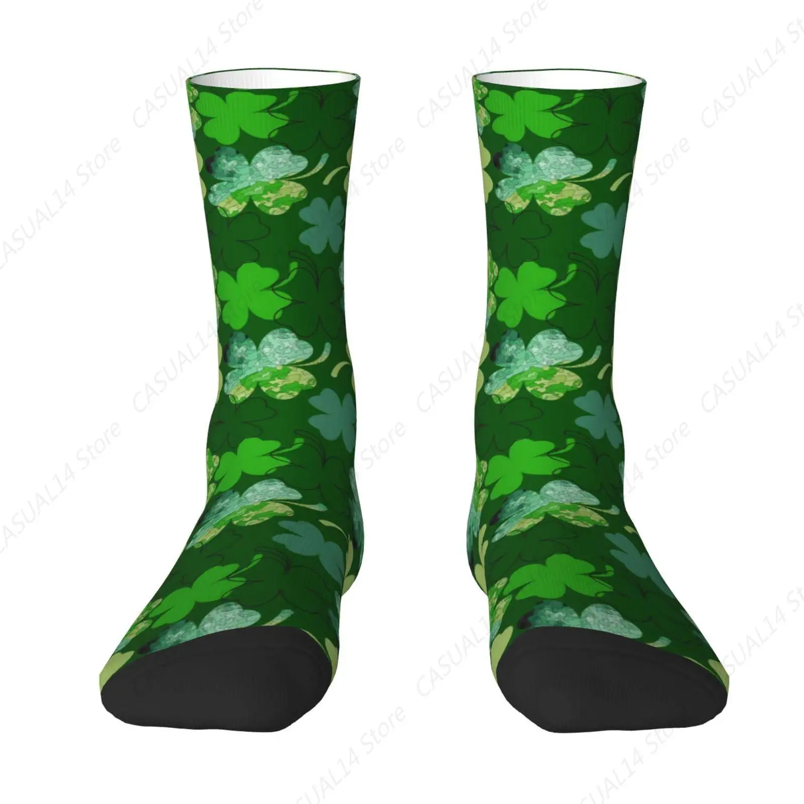 St. Patrick'S Day Green Shamrock Print Crew Socks Clover Socks Dress Socks Funny Stockings Socks Gifts Novelty Socks