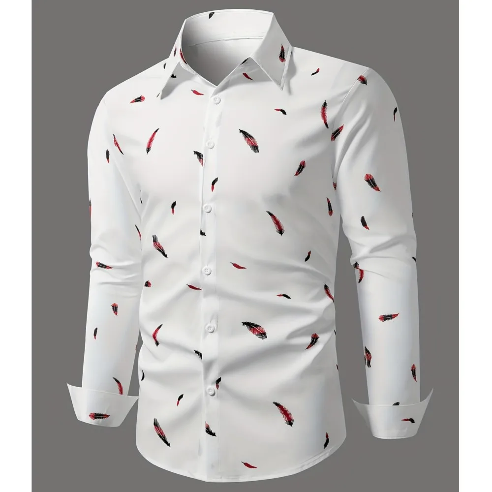 

Men 3D Butterfly Printed Lapel Shirt Slim Button Party Dress Shirt Athletic Casual Fashion Comfortable New Long Sleeve Shirt Top