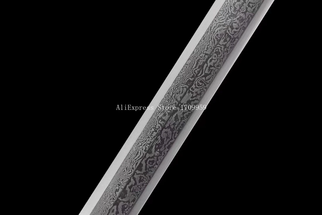 Copper Handle Dragon KungFu Battle Jian Chinese Han Dynasty Double Edge Sword Damascus Folded Steel Blade Ebony Wood Sheath - view 5