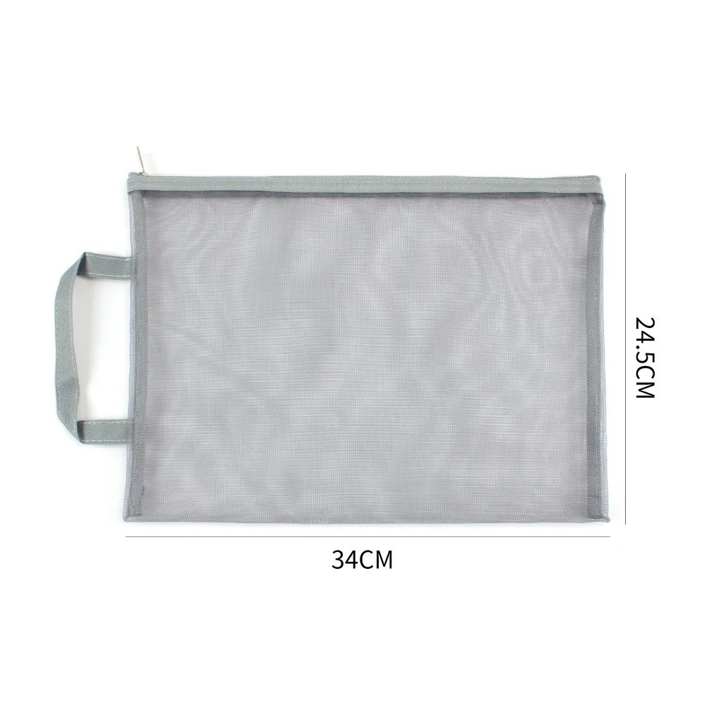 New Nylon Mesh Zip Bag Transparent A4 File Storage Bag Zipper Closure Dust Resistant File Folders Document Organization
