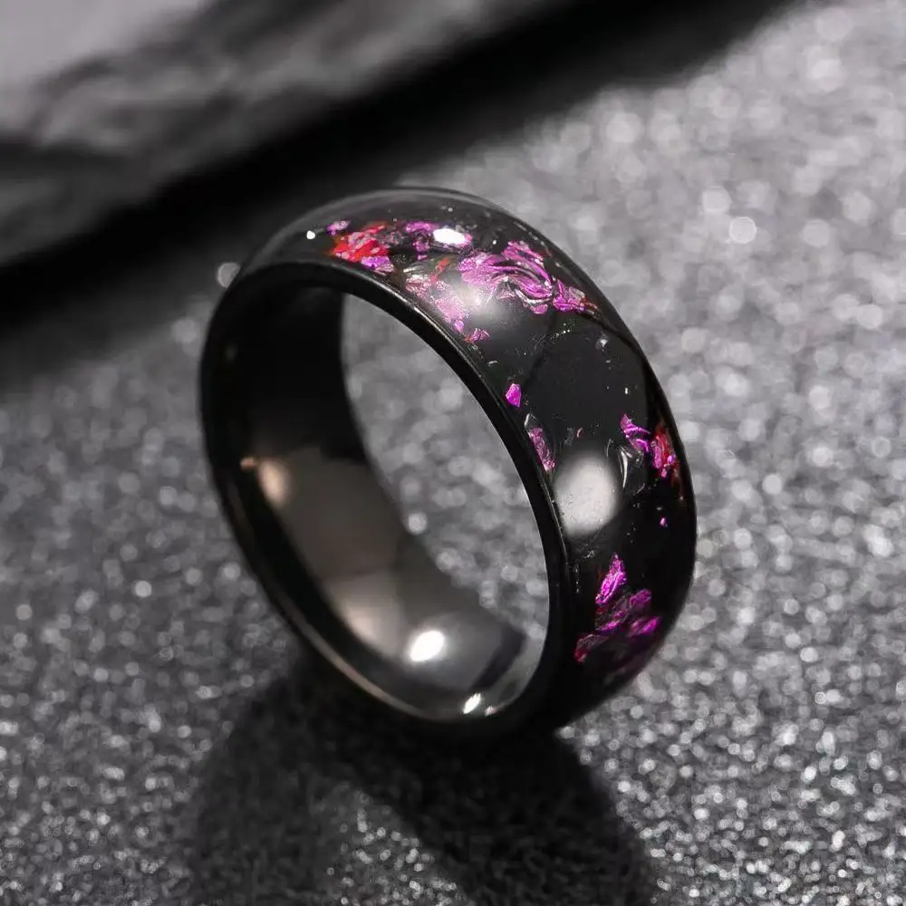 8MM Vintage Colorful  Abalone Shell Inlay Men Stainless Steel Ring Women Wedding Band Double Bevel Polished Steel Ring Wholesale
