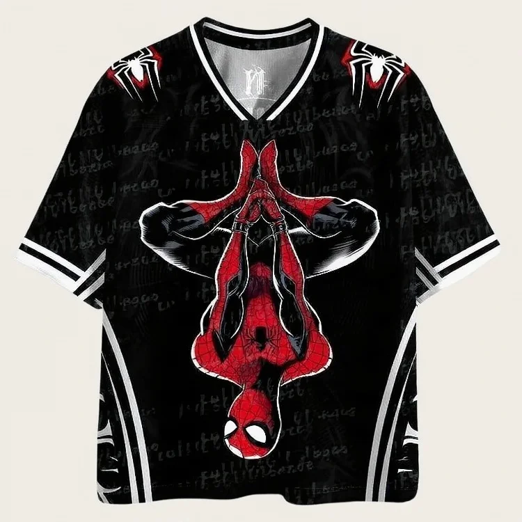 Eltern-Kind Spider Hero 3D-Druck Jersey, Rot-Blaues Kurzarm-T-Shirt mit Nummern, 100% Polyester Oberteile für Familien-Outfits – Detail 9