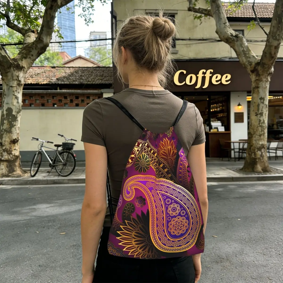 Colorful Paisley Mandala Backpacks Portable Drawstring Bags Storage Bag Book Bags for Man Woman School