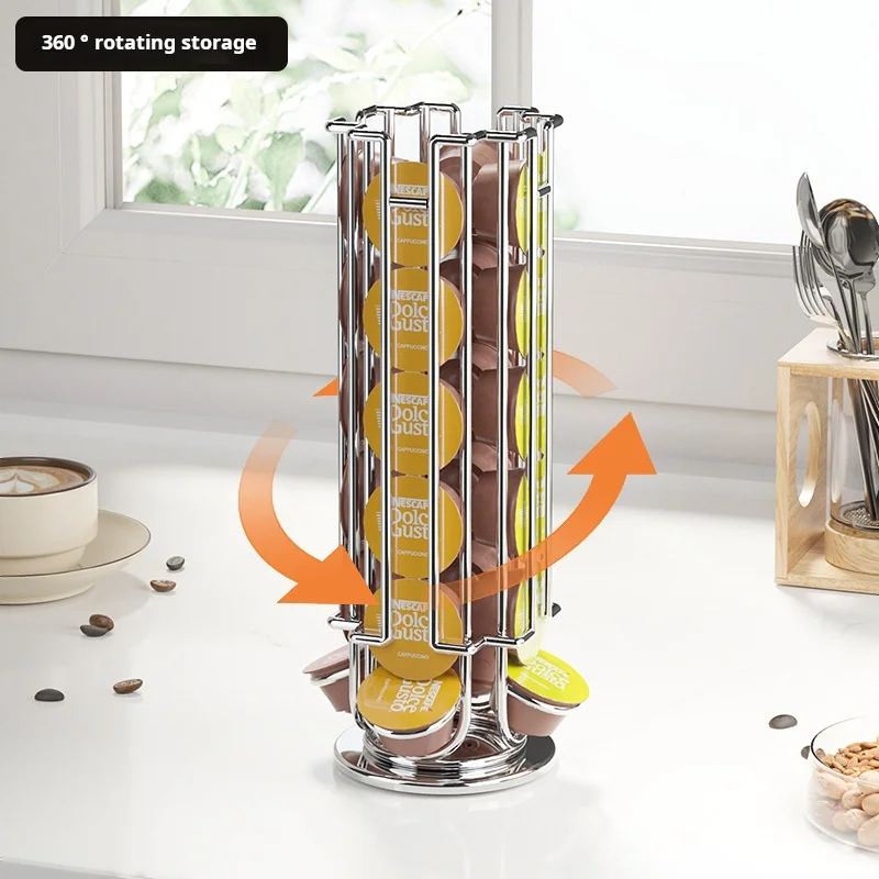 Rotating Coffee Pod Display Storage Rack Stand - 24-Cup Capacity with Non-Slip Base for Dolce Gusto Capsules and Coffee Tools