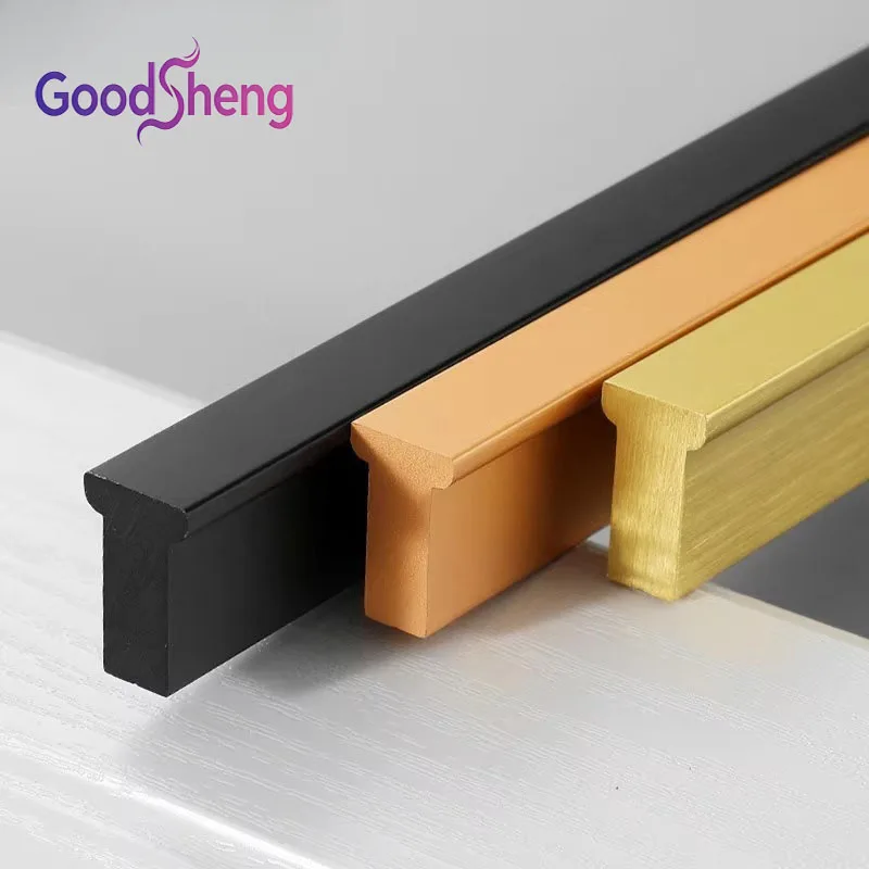 GOODSHENG American Simple Black Aluminum Alloy Furniture Handle Kitchen Cabinet Door Pulls Drawer Knobs Cabinet Handle